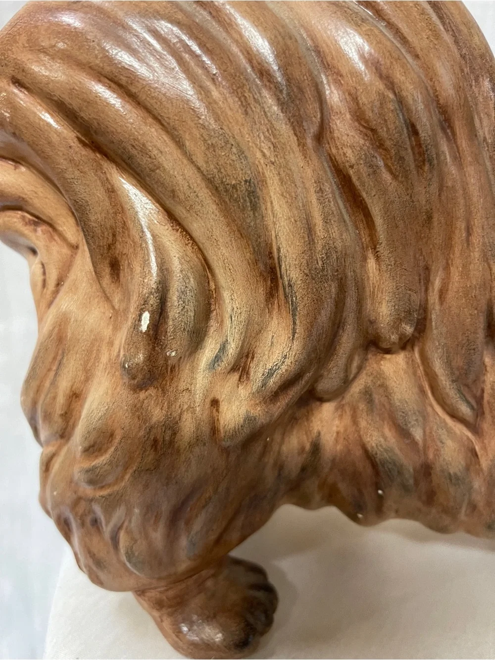 Vintage Pekingese Dog Figurine Porcelain Ceramic Handcrafted & Signed 12”Lx9”h